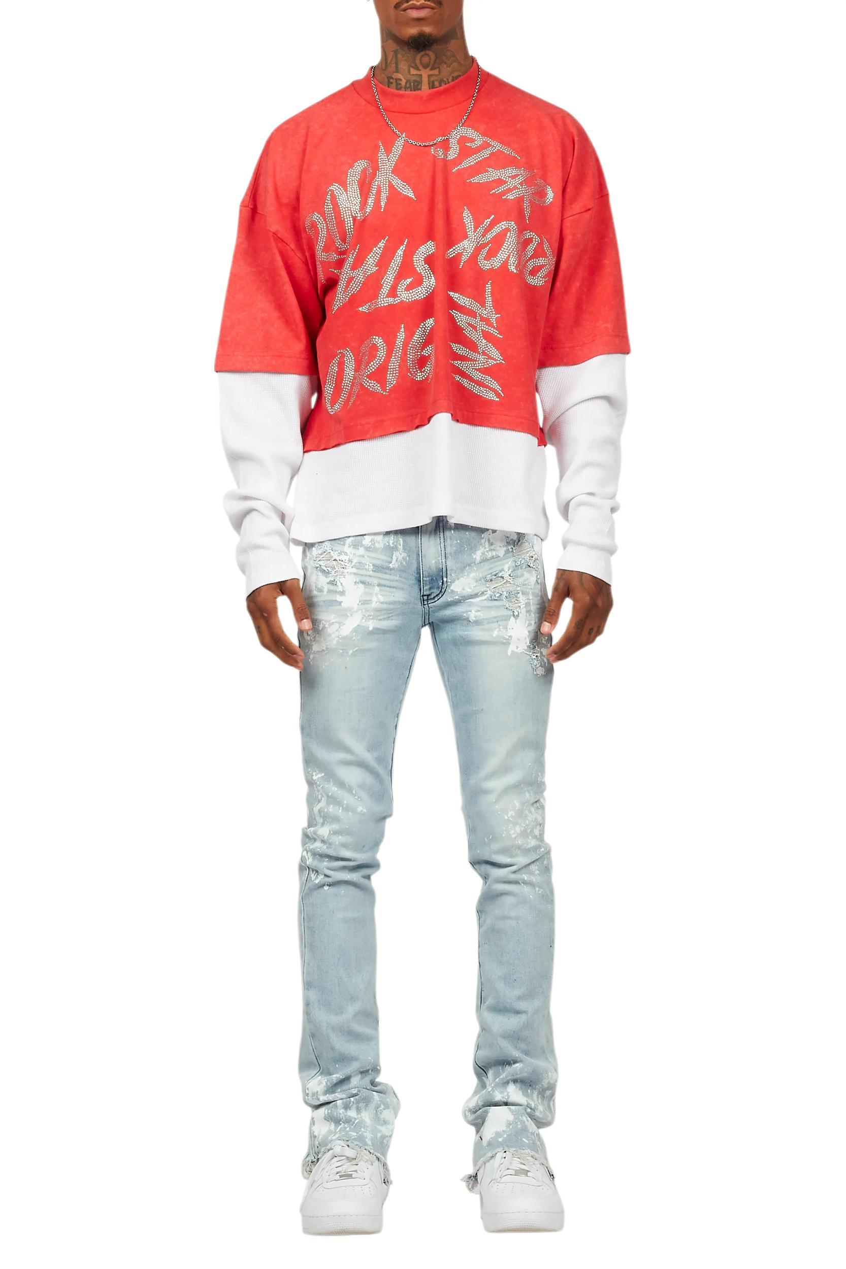 Kodak Blue/White Painter Stacked Flare Jean Male Product Image