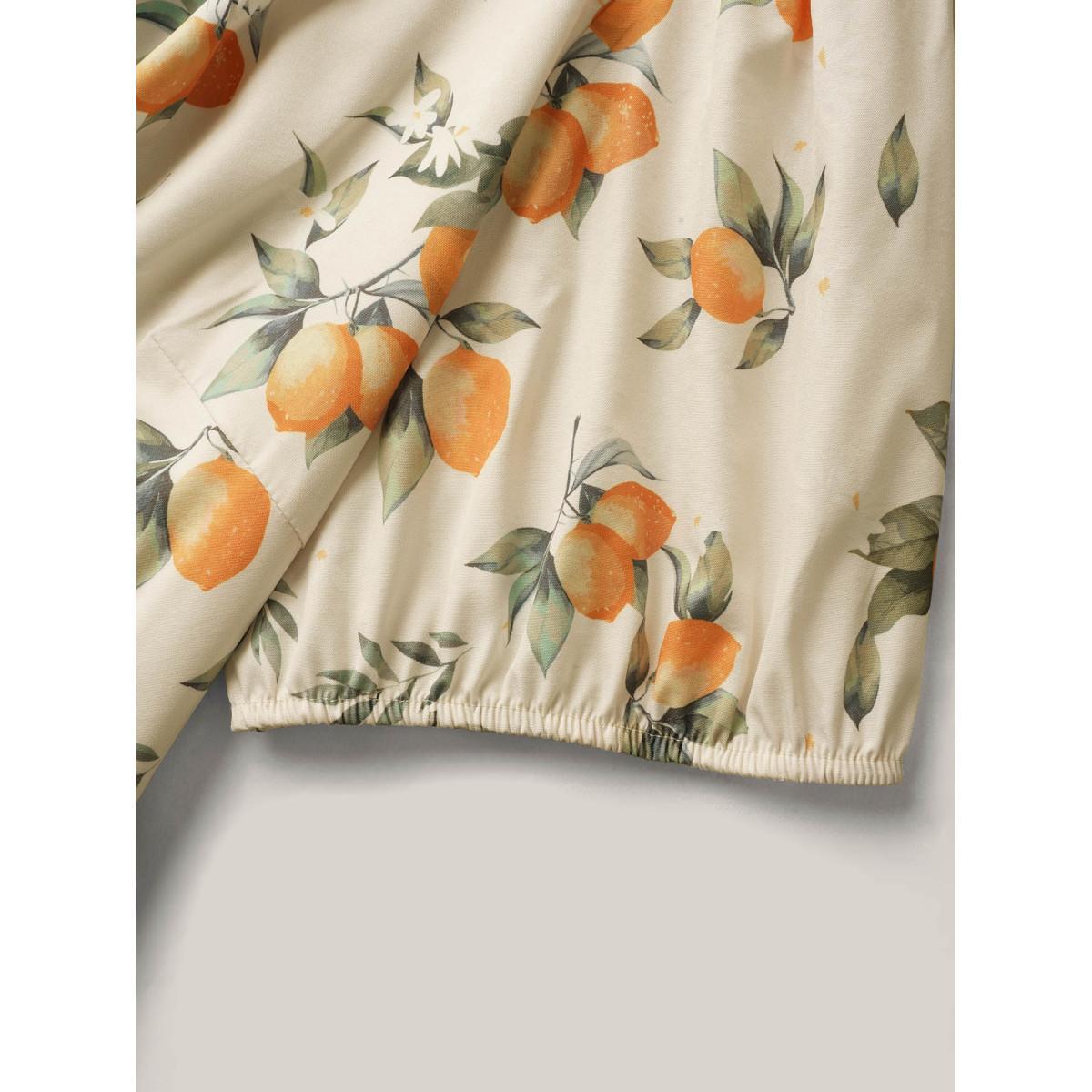 Plus Size Citrus Print Bow Backless Midi Dress Apricot Women Boat Neck Short sleeve Curvy BloomChic 10/M Product Image