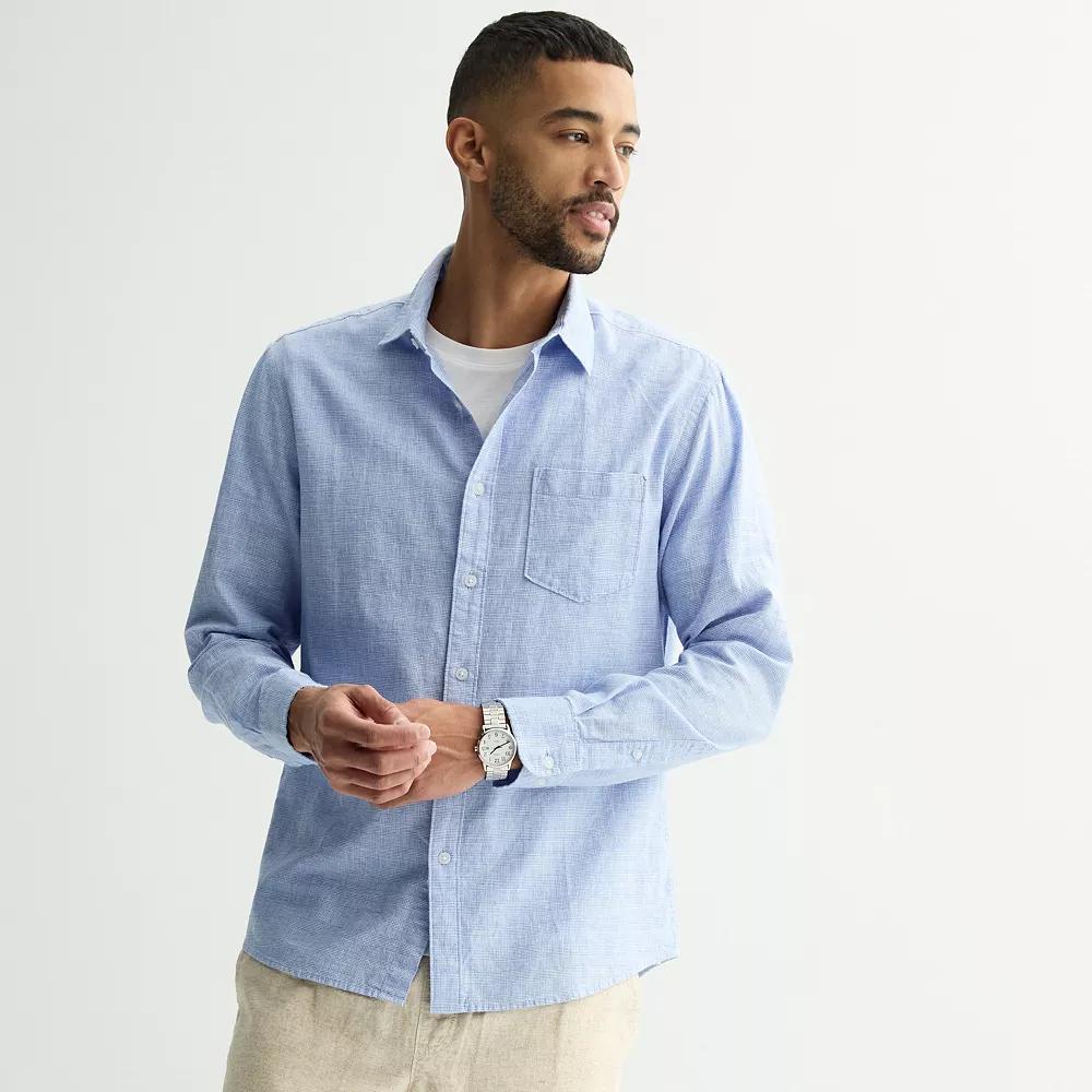 Men's Sonoma Goods For Life® Perfect Length Long Sleeve Linen Shirt, Size: XXL, Qstripe Brown Product Image