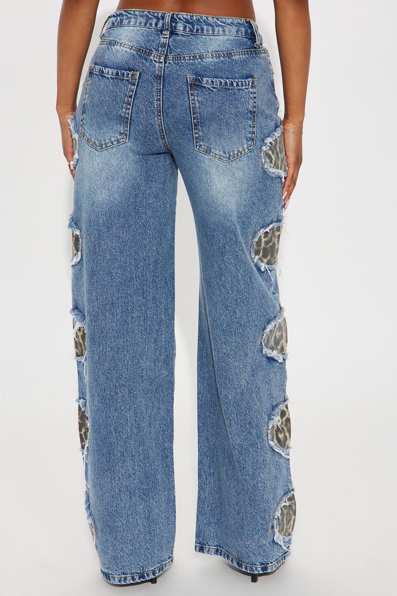 Peeking Through Non Stretch Leopard Straight Leg Jeans - Medium Wash Product Image
