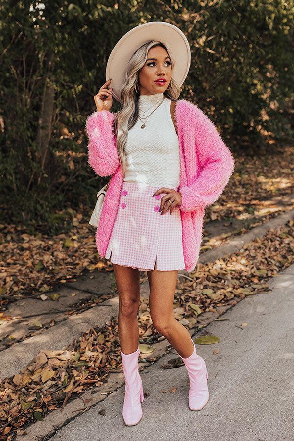 Chill On The Horizon Houndstooth Skort In Pink Product Image