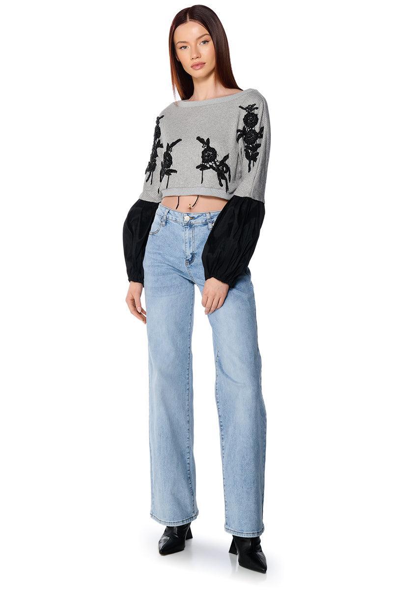 WISH YOU WELL LONG SLEEVE EMBROIDERED SWEATER Product Image