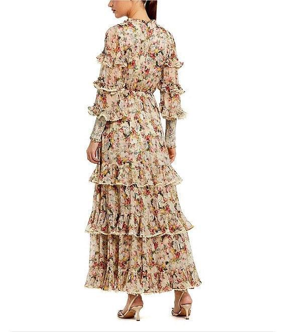Mac Duggal Long Sleeve Floral Print Ruffle Dress Product Image