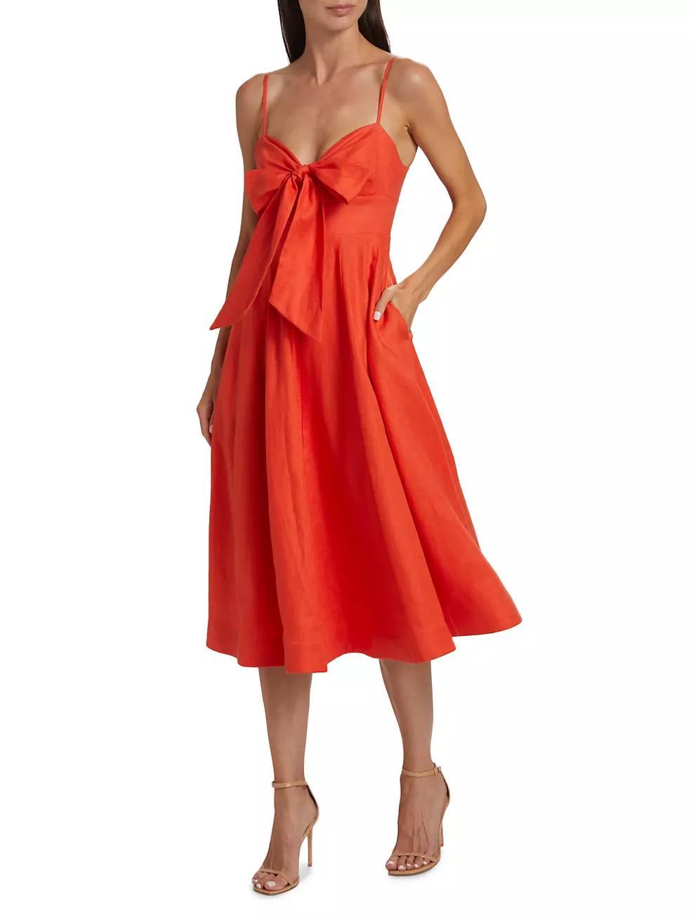 Crush Linen Tie-Front Midi-Dress Product Image