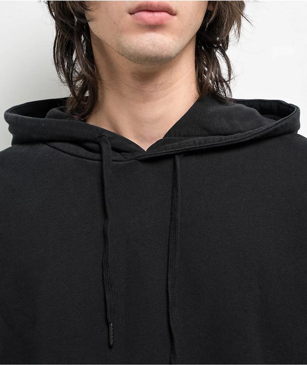 Welcome Barb Sleeve Pigment Dye Black Hoodie Product Image