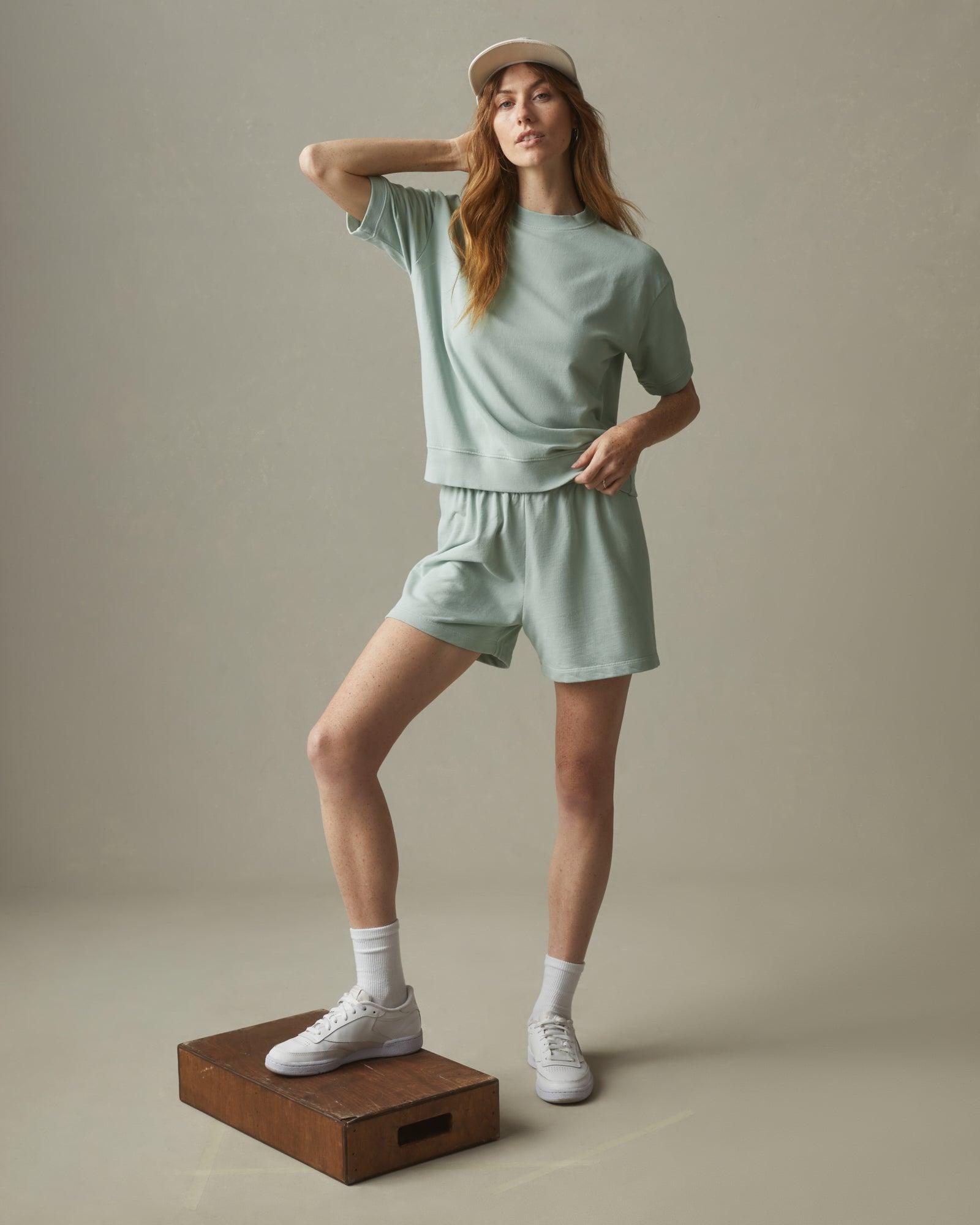 Women's French Terry Short Sleeve Sweatshirt - Aqua Grey Female Product Image