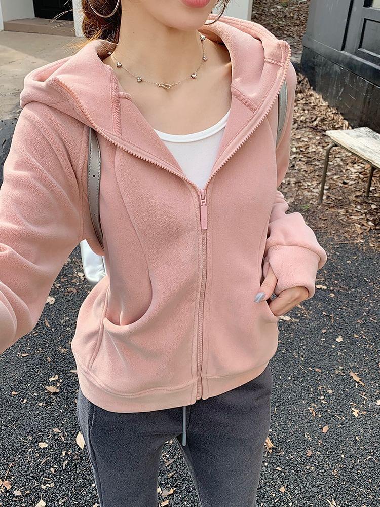 Plain Zip-Up Hoodie Product Image