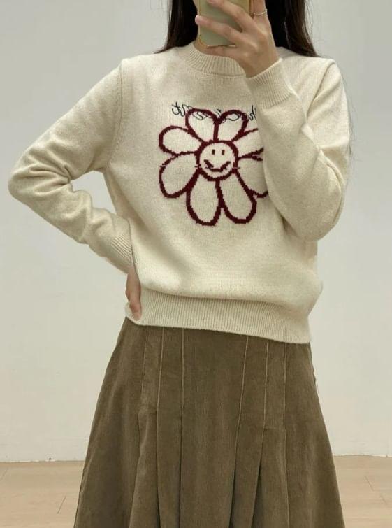 Long Sleeve Flowr Print Loose-Fit Sweater Product Image