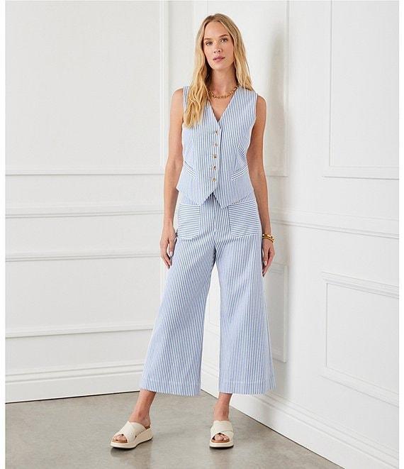 Karen Kane V-Neck Sleeveless Striped Print Soft Cotton Vest Product Image