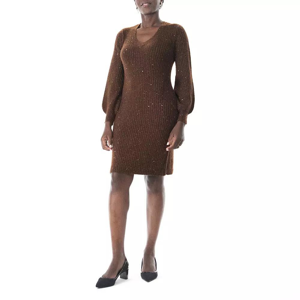 Women's Nina Leonard Sequin Sweater Dress, Size: Large, Black Product Image