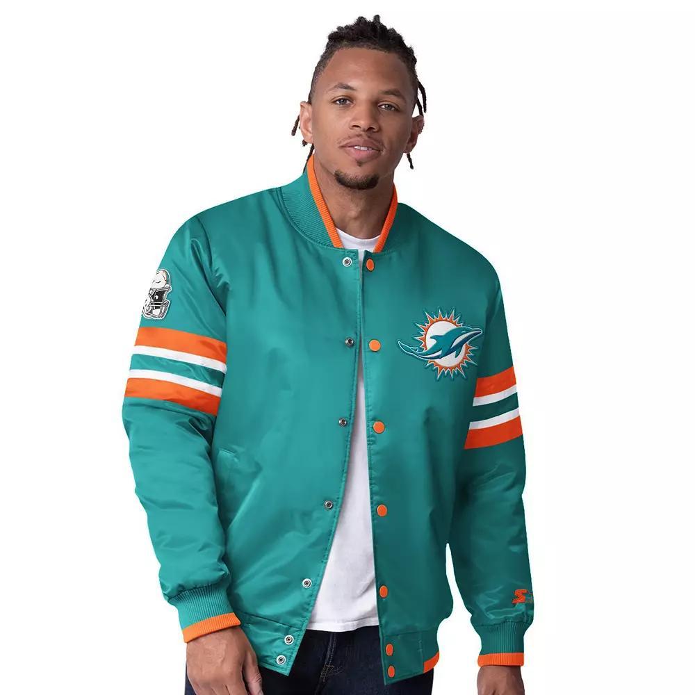 Men's Starter Aqua Miami Dolphins Scout I Full-Snap Varsity Jacket, Size: Large, Turquoise A Product Image