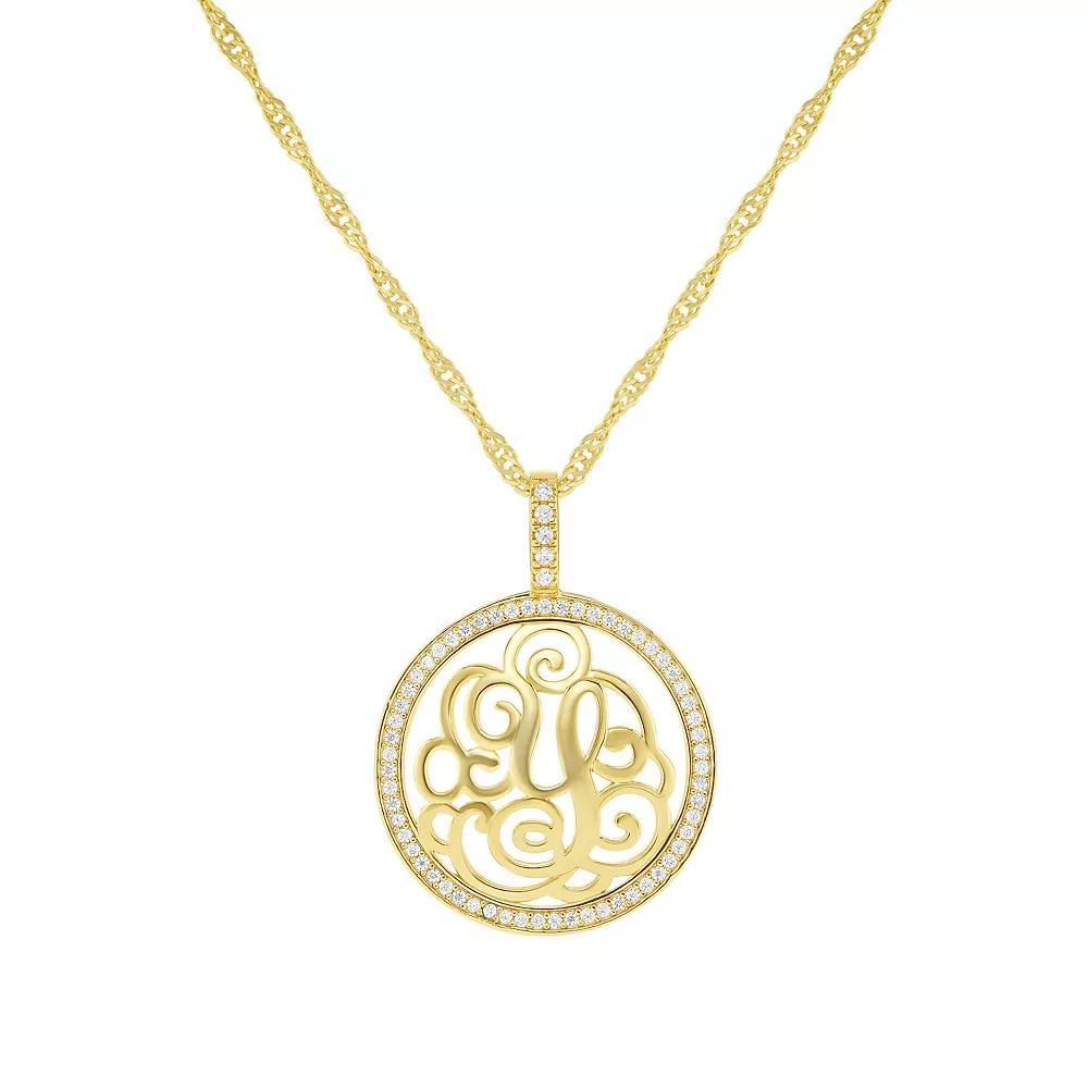 PRIMROSE Cubic Zirconia Initial Coin Pendant Necklace, Women's, Size: 18-20" ADJ, Gold Tone Y Product Image