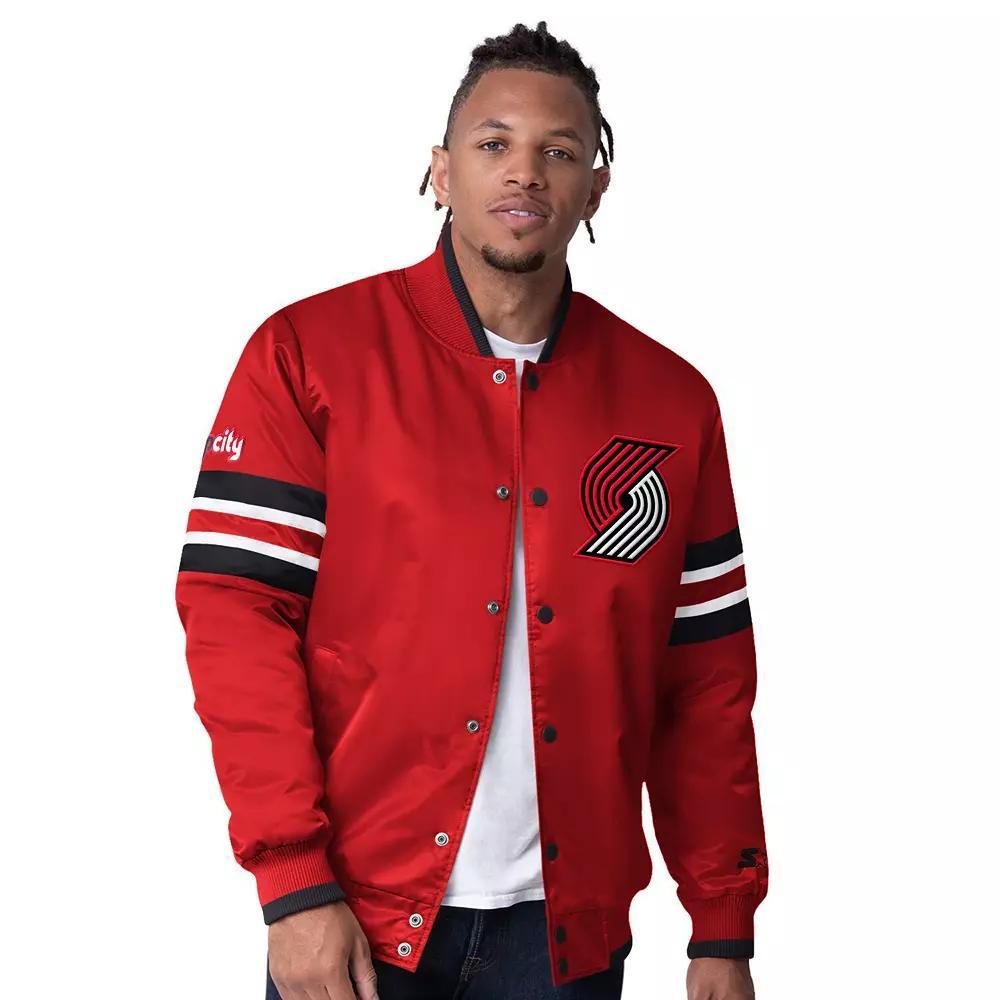 Men's Starter Red Portland Trail Blazers Scout Varsity Satin Full-Snap Jacket, Size: Medium Product Image