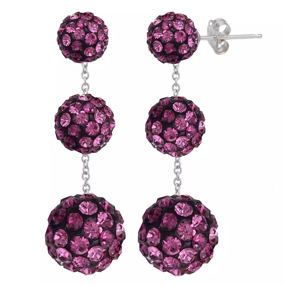 Sterling Silver Graduated Crystal Tiered Drop Earrings, Women's, Purple Product Image