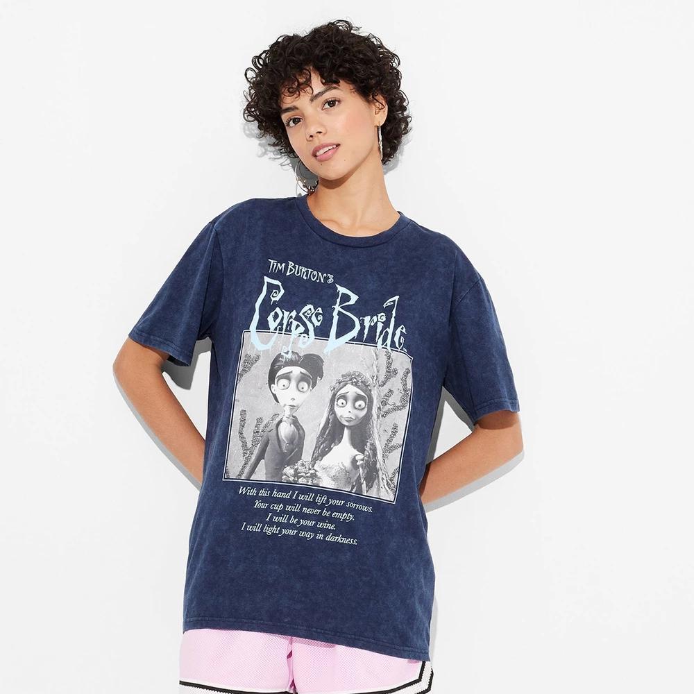 Women's Corpse Bride Oversized Short Sleeve Graphic T-Shirt - Blue Product Image