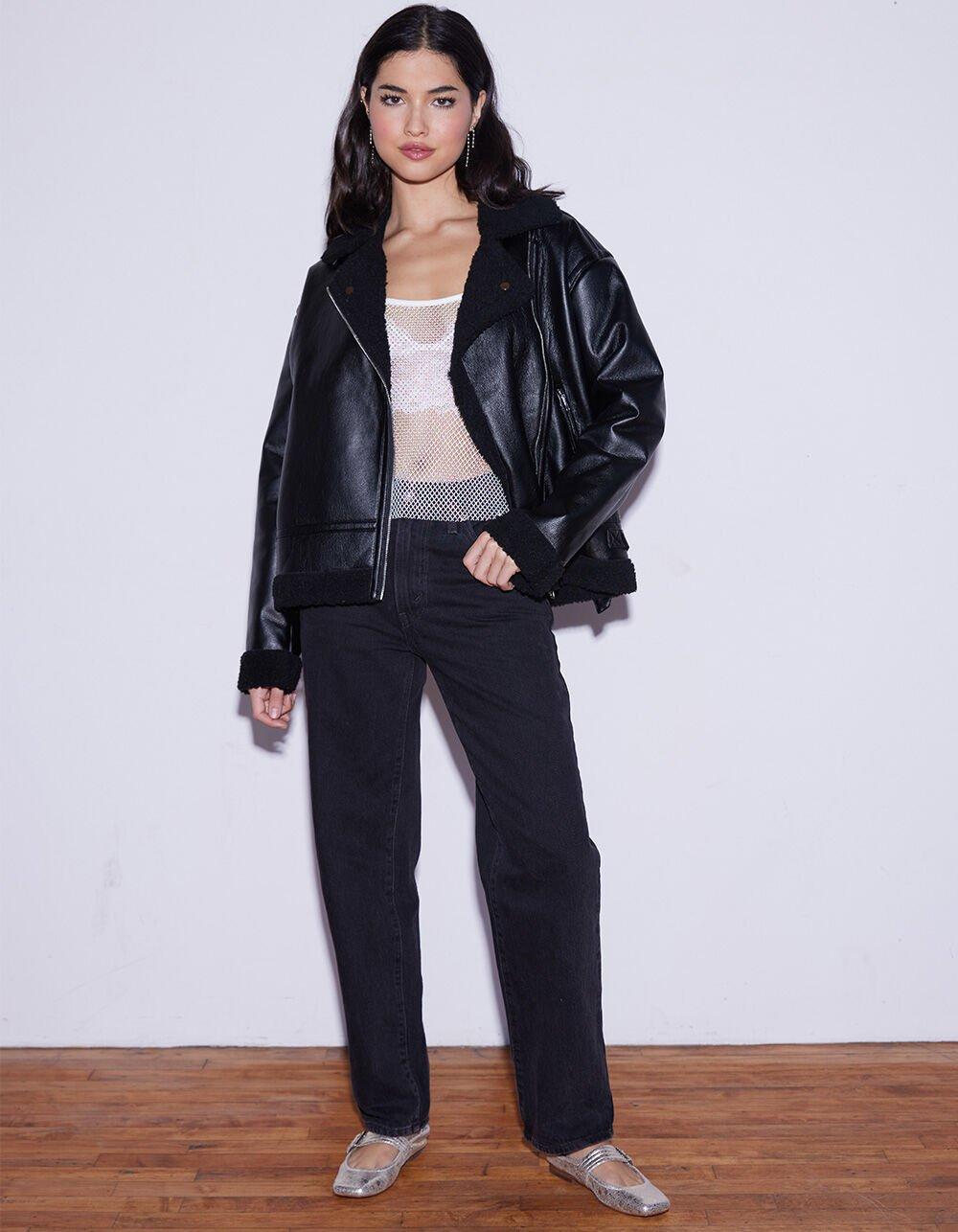 WEST OF MELROSE Faux Leather Shearling Womens Jacket - BLACK Product Image