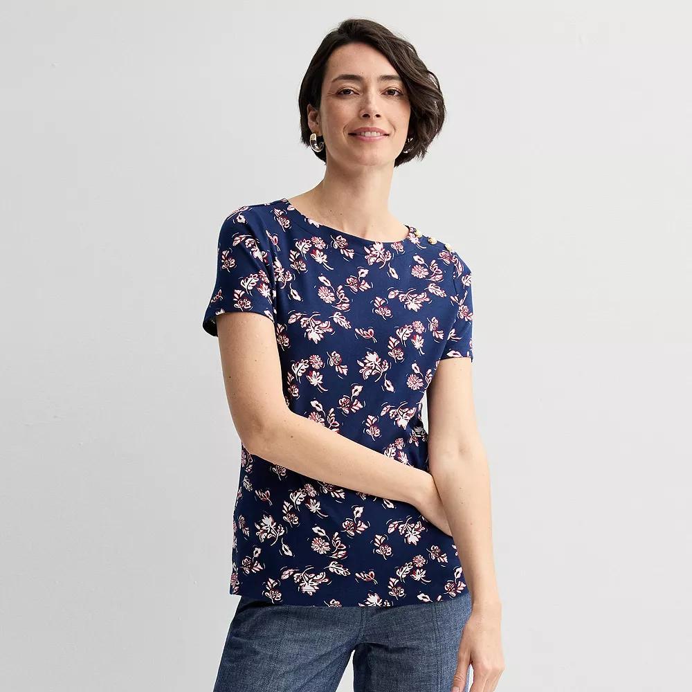 Women's Croft & Barrow® Button Shoulder Tee, Size: XXL, White Shore Product Image
