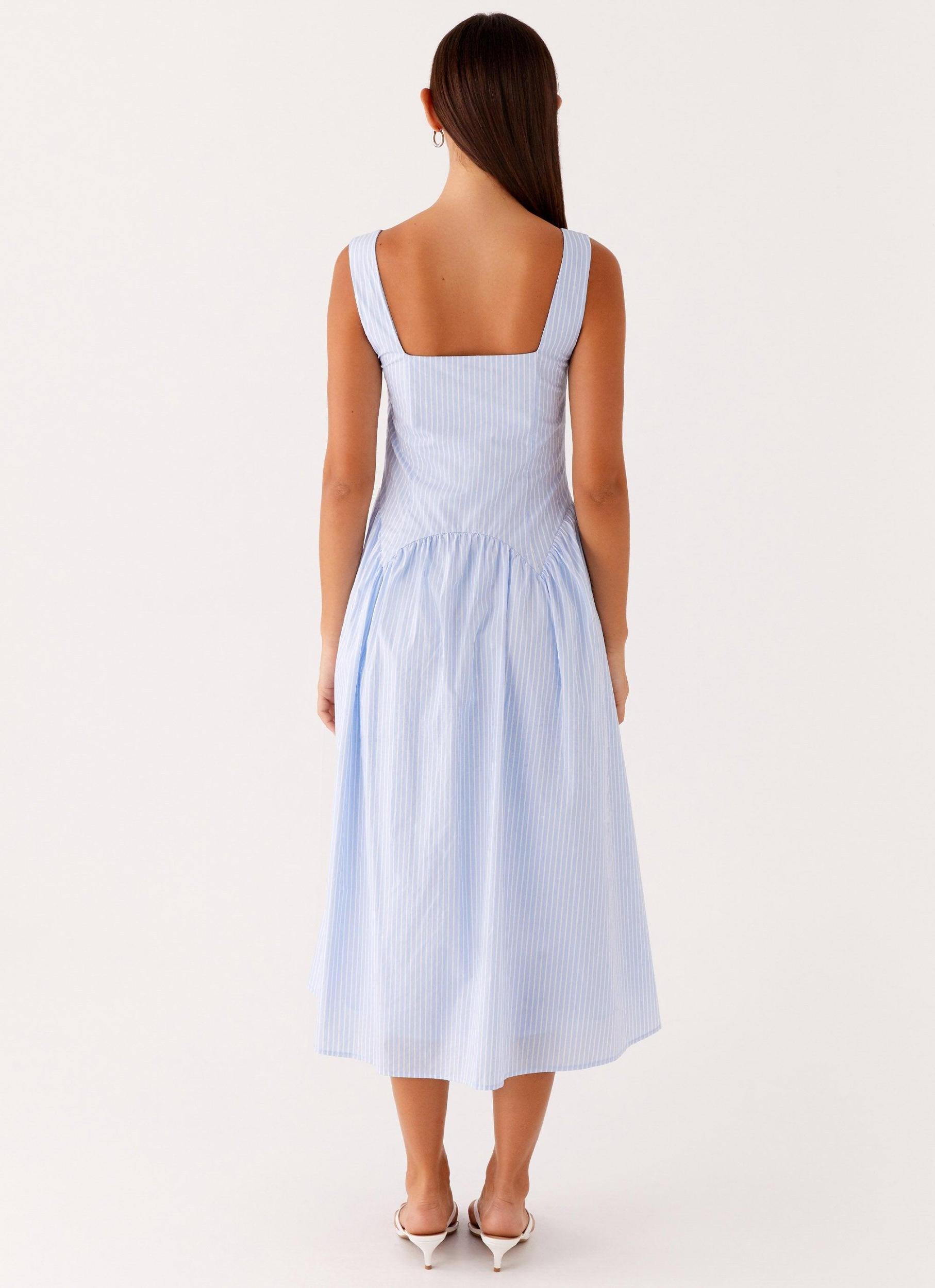 Kalina Midi Dress - Blue White Stripe Product Image