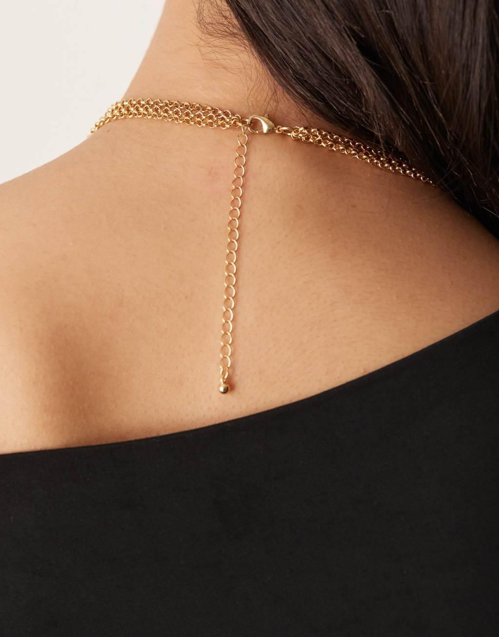 ASOS DESIGN multirow necklace with long tassel detail in gold tone Product Image