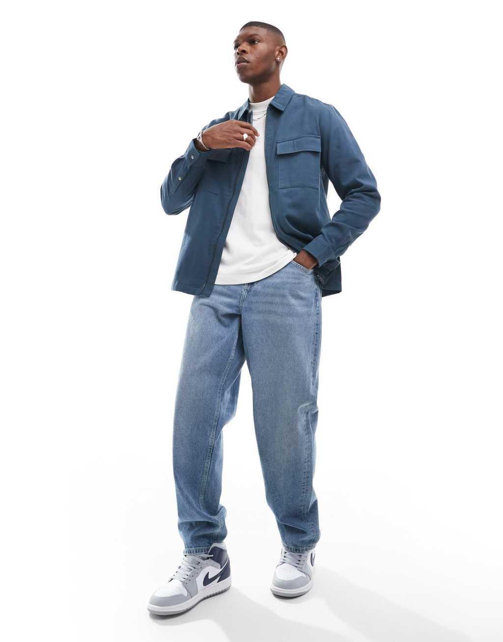 ASOS DESIGN overshirt with front zip in blue Product Image