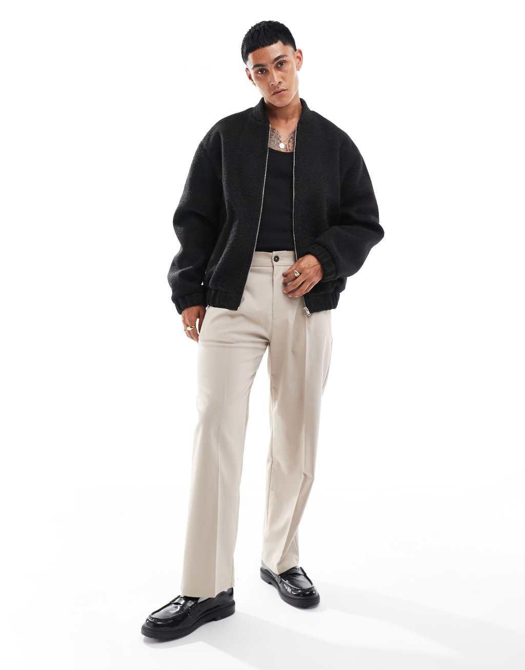 ASOS DESIGN oversized wool look bomber jacket in black Product Image