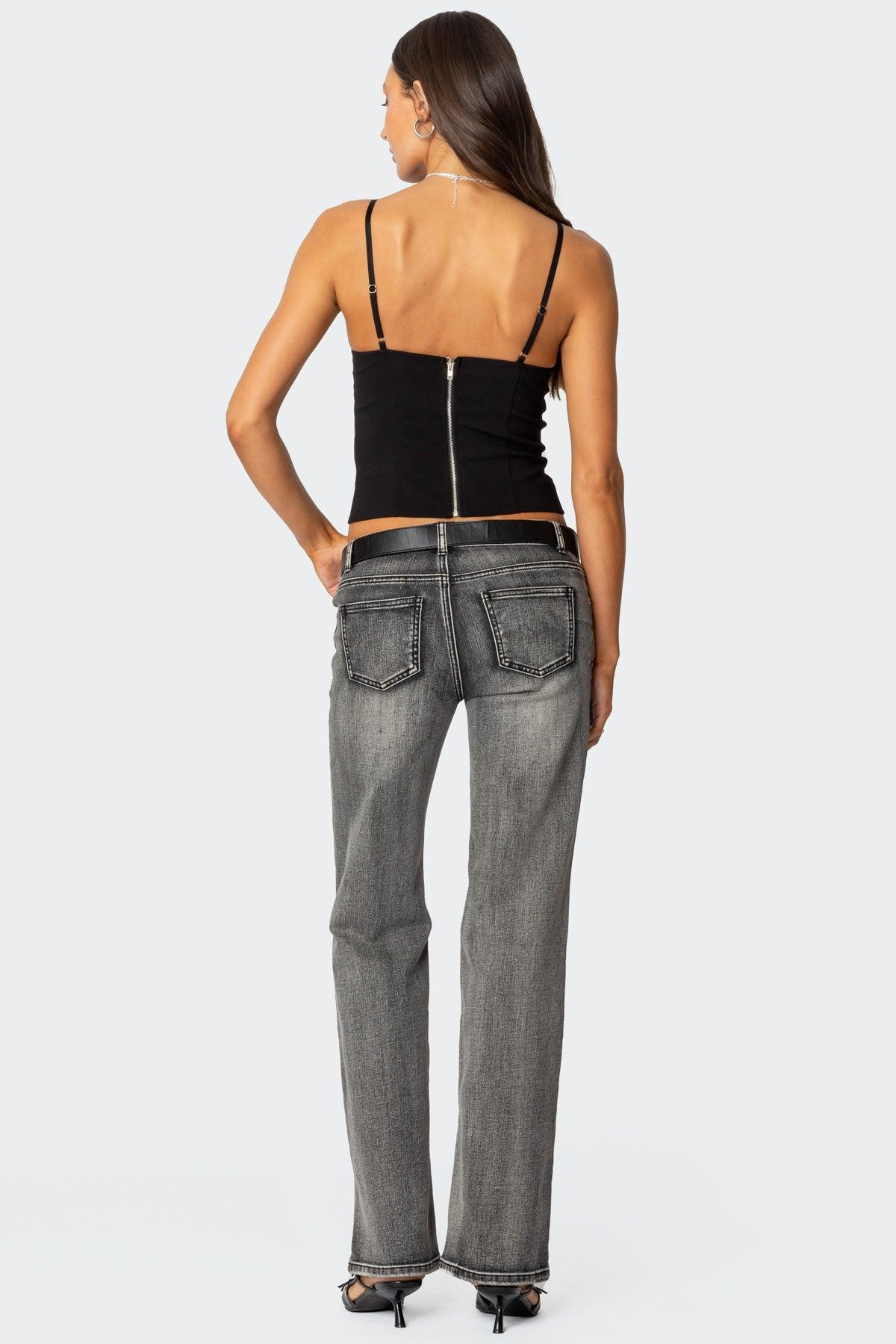 Boot Cut Washed Low Rise Jeans Product Image