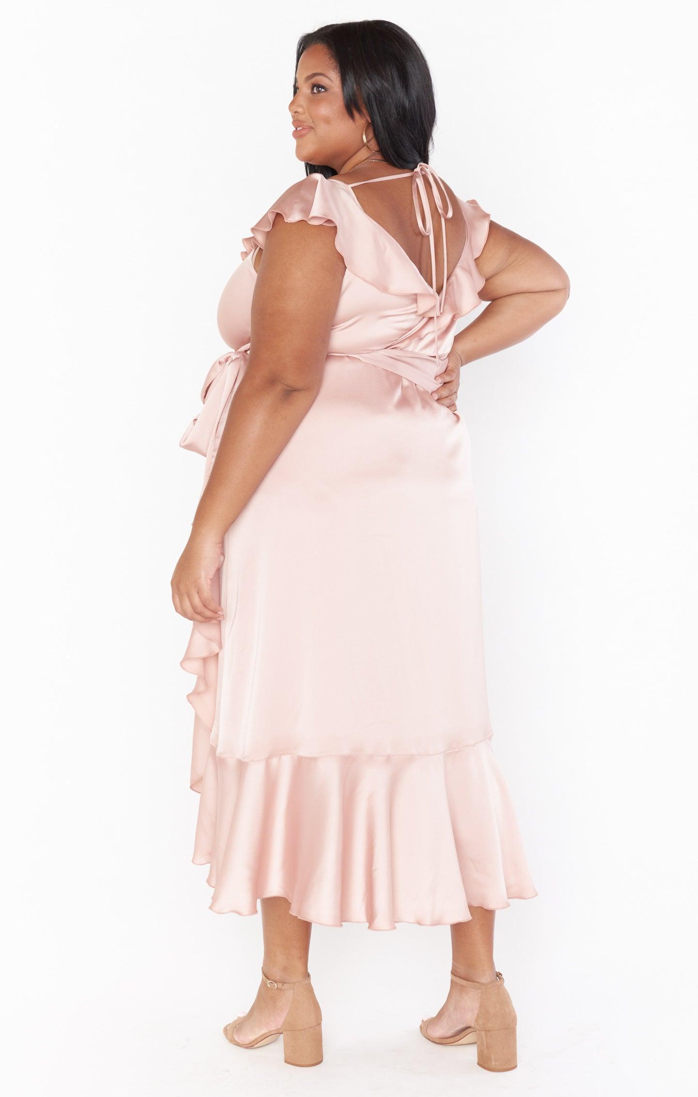 Samantha Ruffle Wrap Dress ~ Rose Gold Luxe Satin Product Image