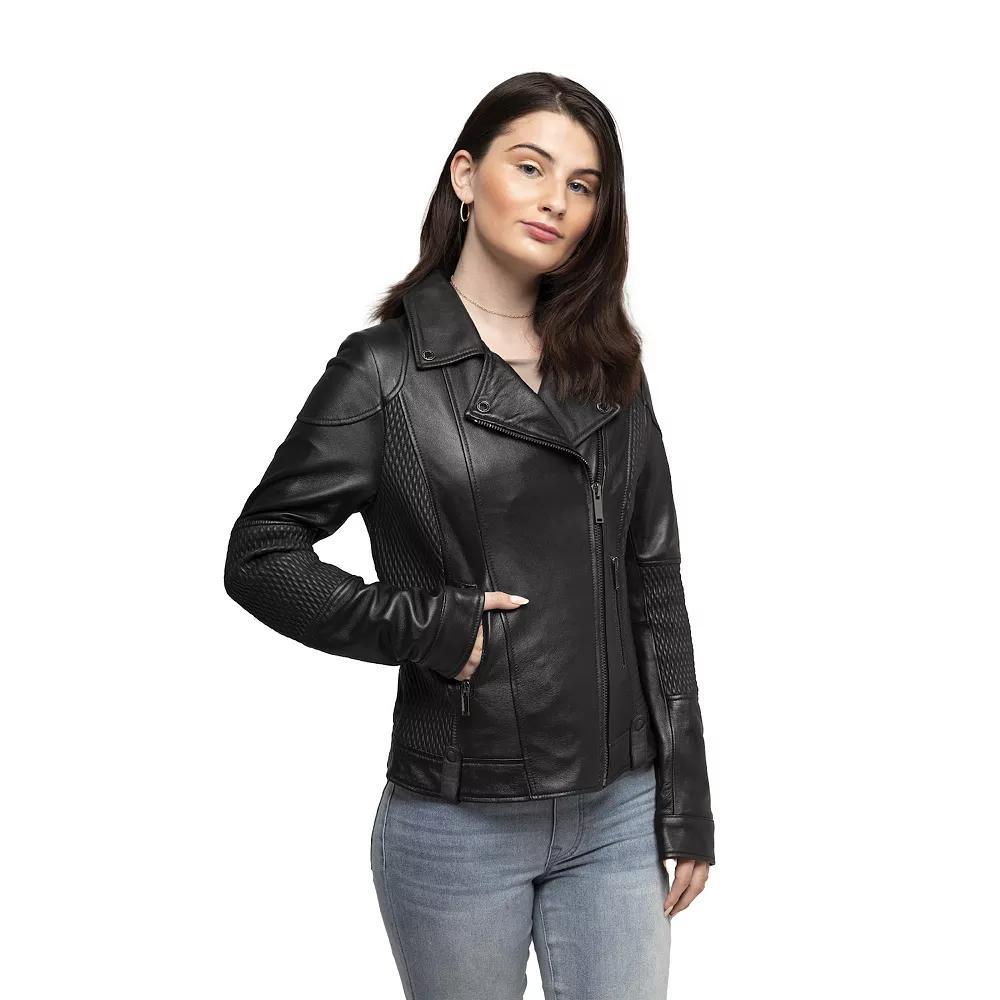 Women's Whet Blu Crossover Leather Jacket, Size: Large, Black Product Image