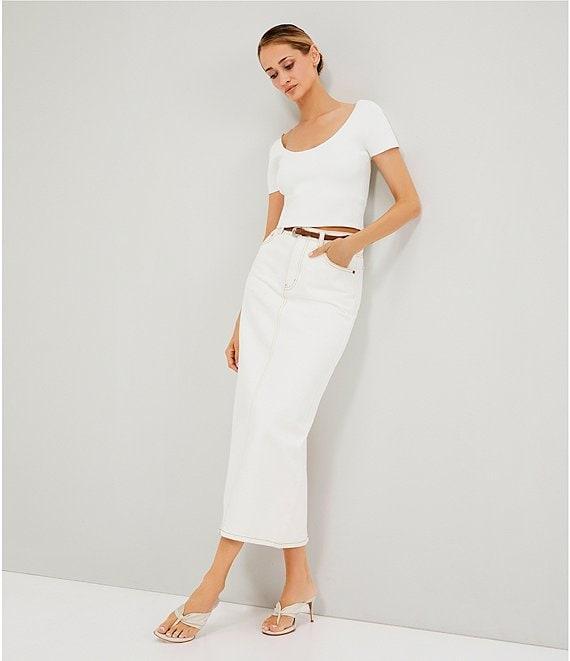 Le' AL.X Ribbed Knit Scoop Neck Short Sleeve Cropped Top Product Image