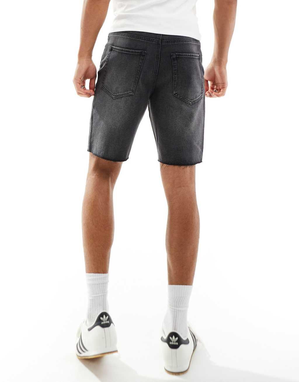 ADPT wide fit cut off denim shorts in washed black Product Image