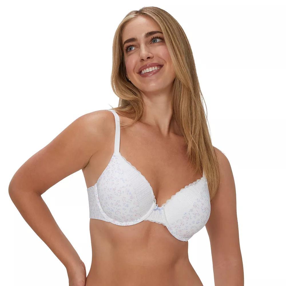 Maidenform Comfort Devotion Full Coverage Lace Trim Bra 9404, Women's, Size: 34 C, White Ditsy  Blue Product Image