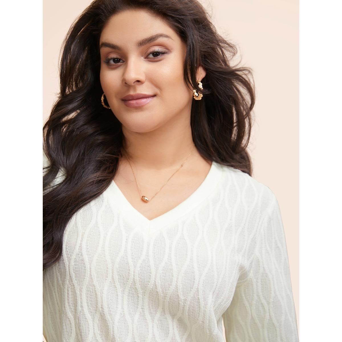 Plus Size Rib Knit Plain Elastic Cuffs Sweatshirt Women Ivory Elegant Non V-neck Everyday Sweatshirts BloomChic 30/6X Product Image