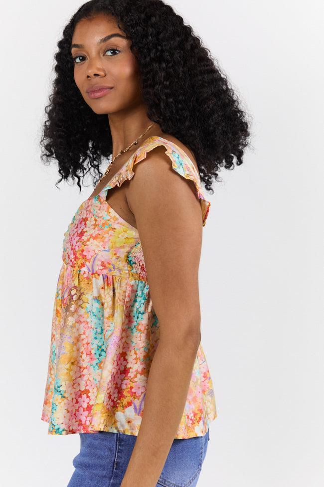 Flowers On My Mind Cinched Bust Multi Print Floral Tank Product Image