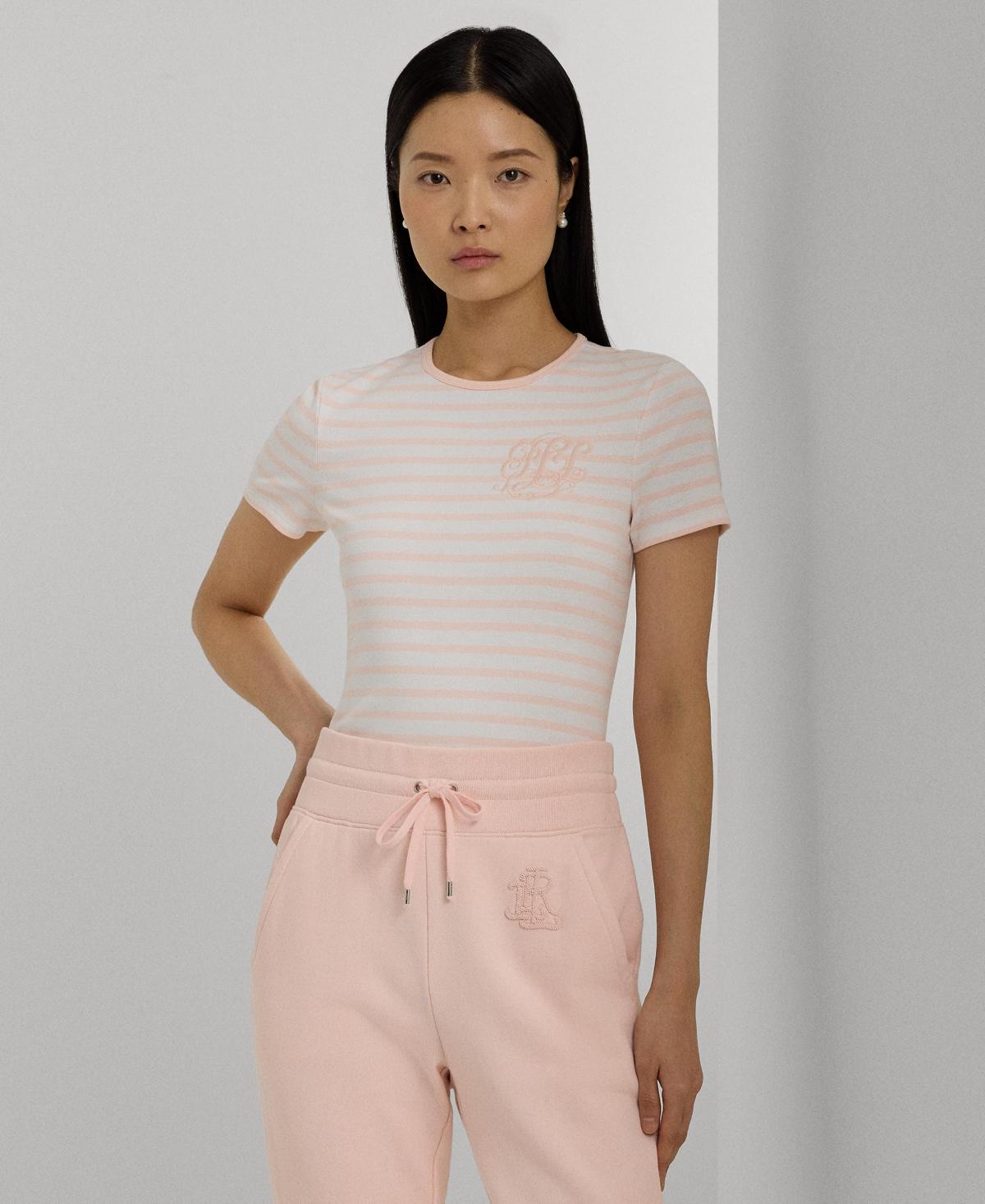 Lauren Ralph Lauren Striped Stretch Cotton Crew Neck Tee Pale Azure) Women's Clothing Product Image
