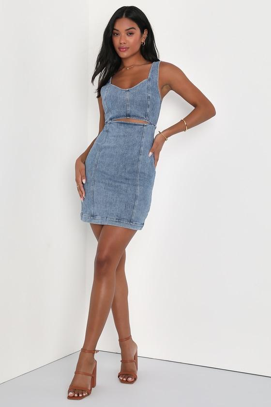 Charming Edge Light Blue Denim Cutout Mini Dress Product Image