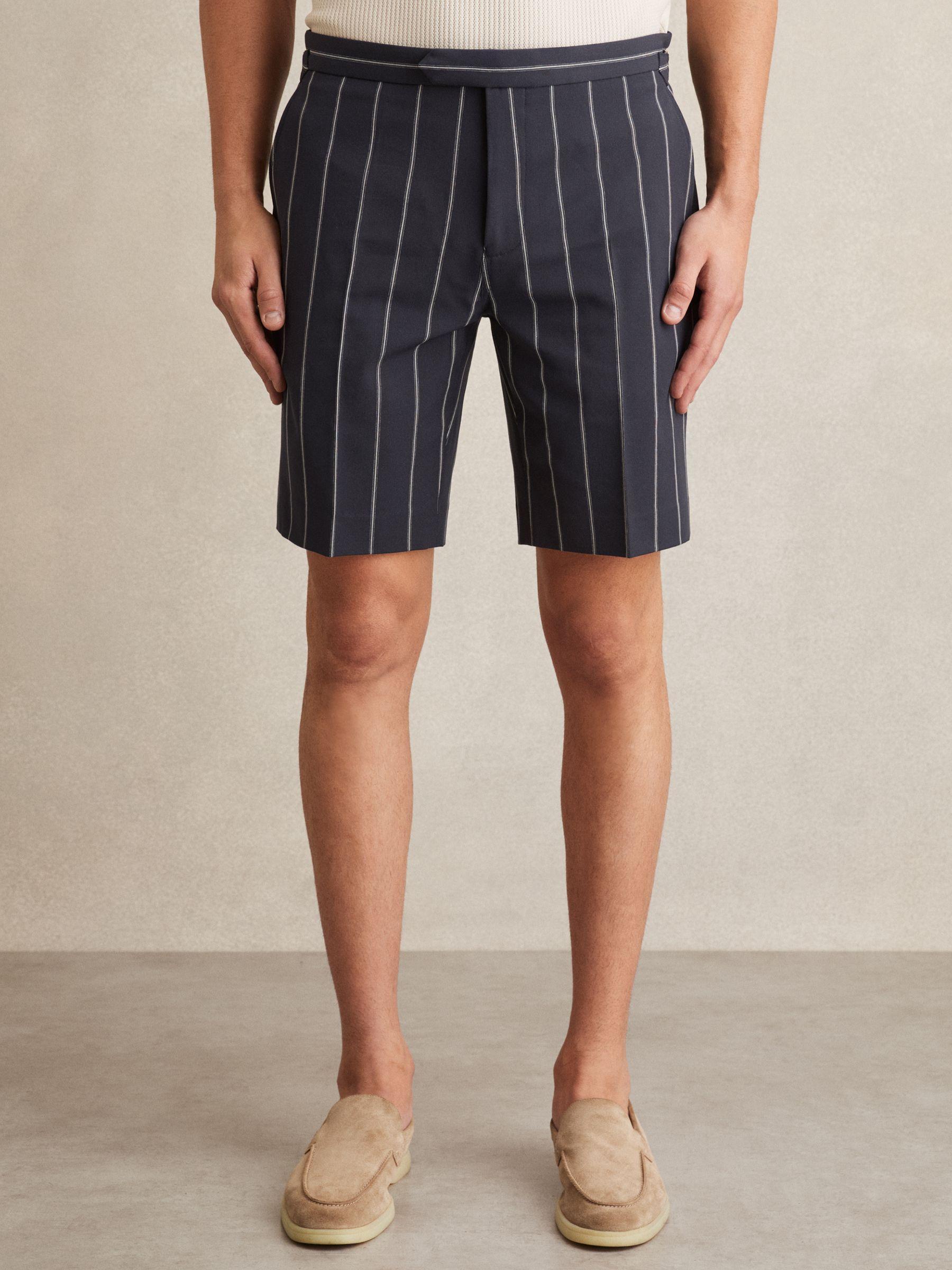 Striped Side-Adjuster Shorts in Navy Product Image
