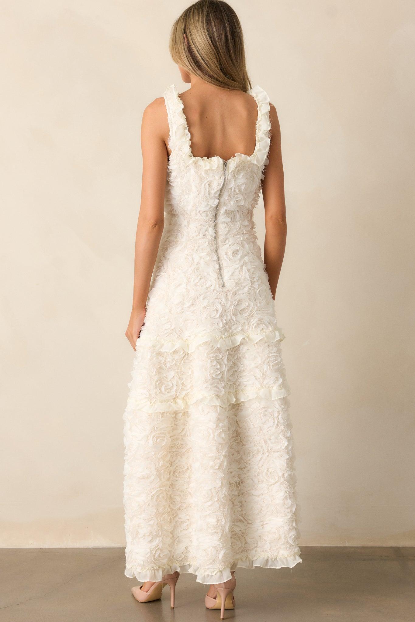 Something Good Ivory Floral Applique Maxi Dress Product Image
