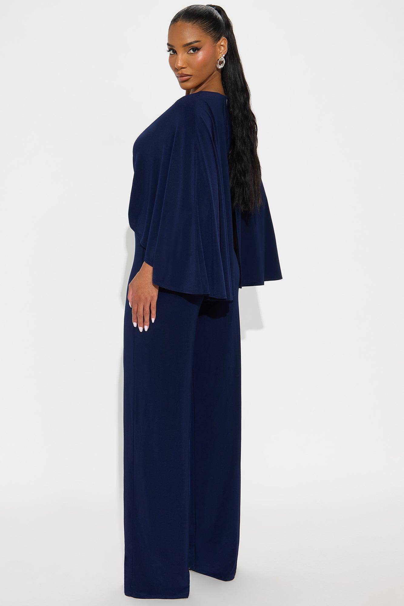Jelena Cape Top Wide Leg Jumpsuit - Navy Product Image