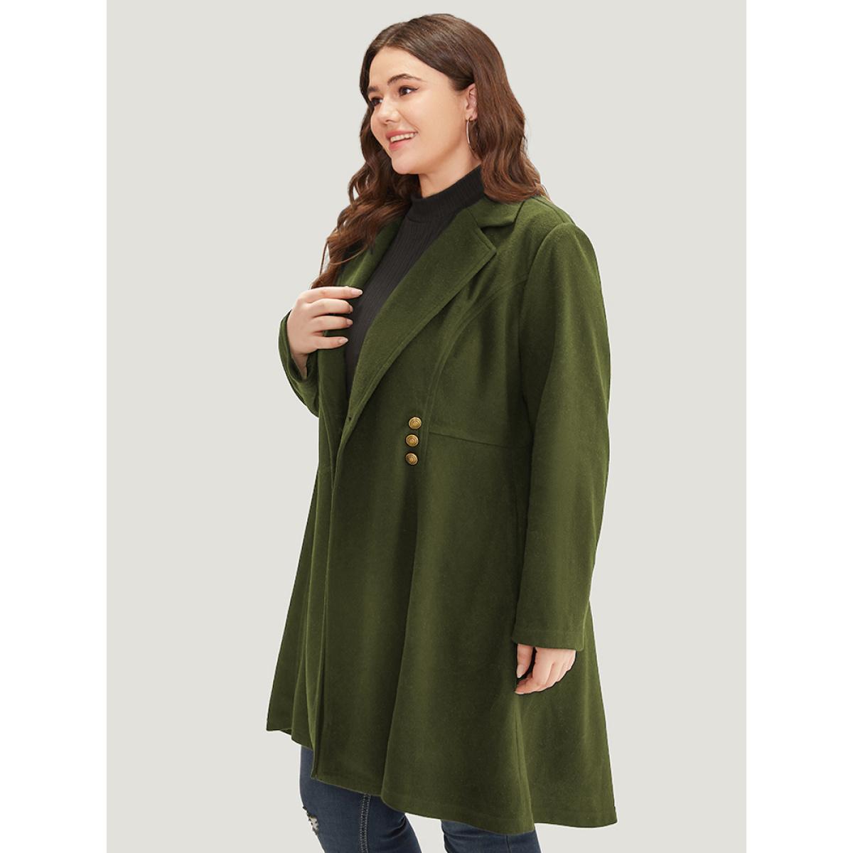Plus Size Solid Lapel Collar Double Breasted Coat Women ArmyGreen Office Plain Ladies Work Winter Coats BloomChic 22-24/3X Product Image