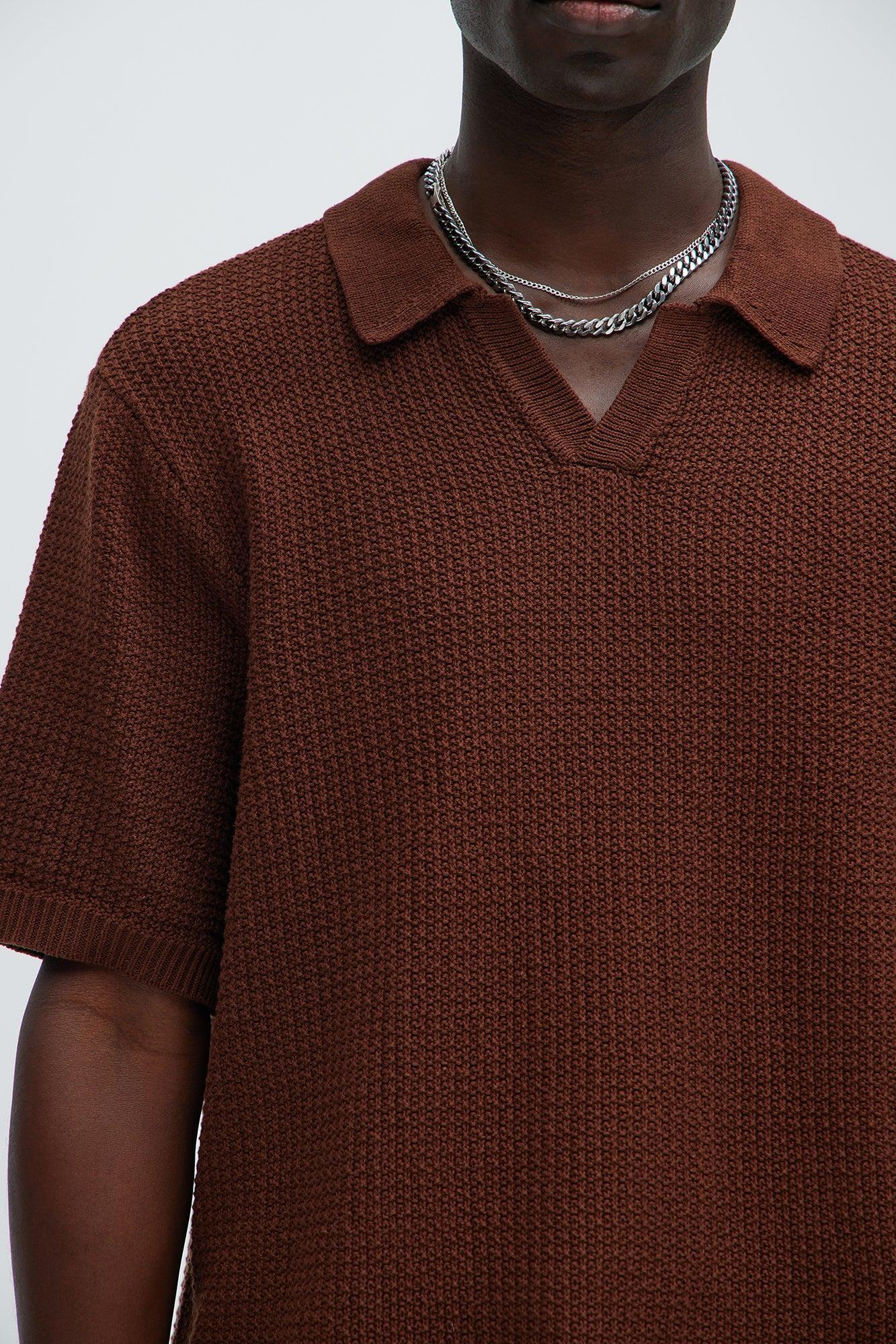 Clay Textured Johnny Collar Shirt - Dark Brown Product Image