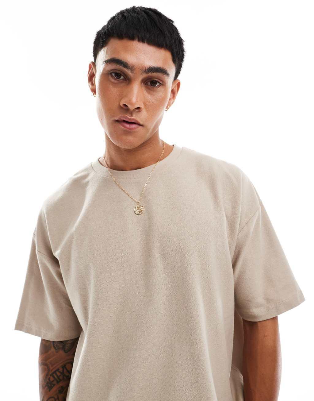 ASOS DESIGN oversized t-shirt in beige texture with brunch club back print Product Image
