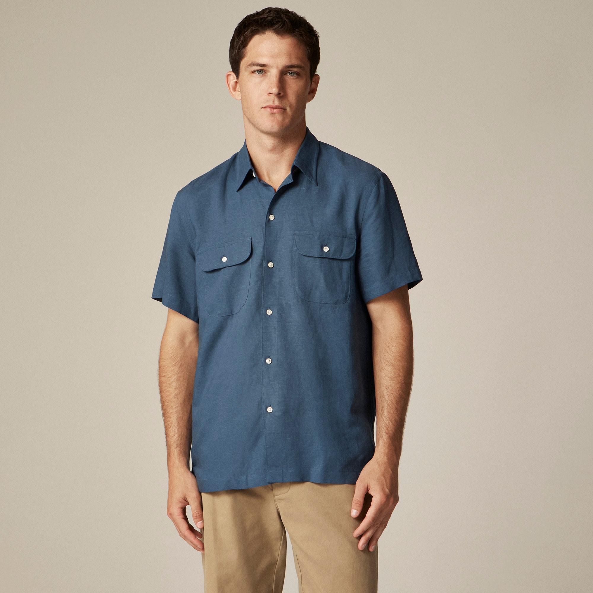Short-sleeve viscose-linen blend shirt Product Image