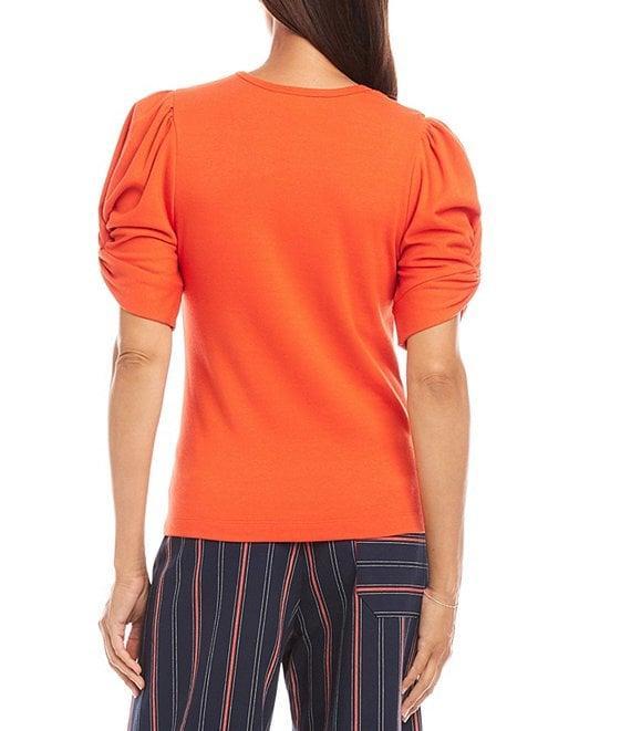 Karen Kane Twisted Short Puff Sleeve Crew Neck Top Product Image