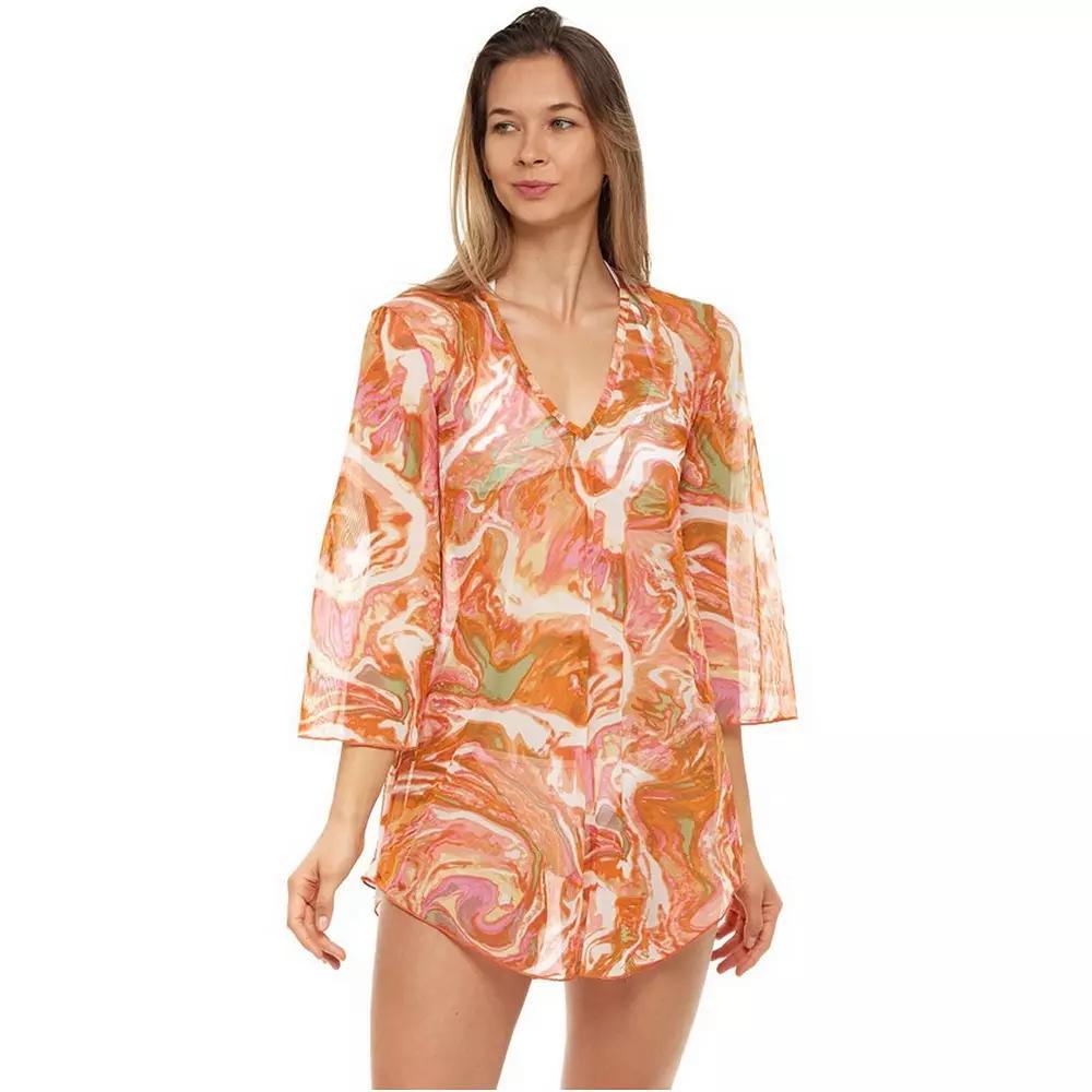 Womens Jordan Taylor Printed Mesh Tunic Swim Cover-Up Green Product Image