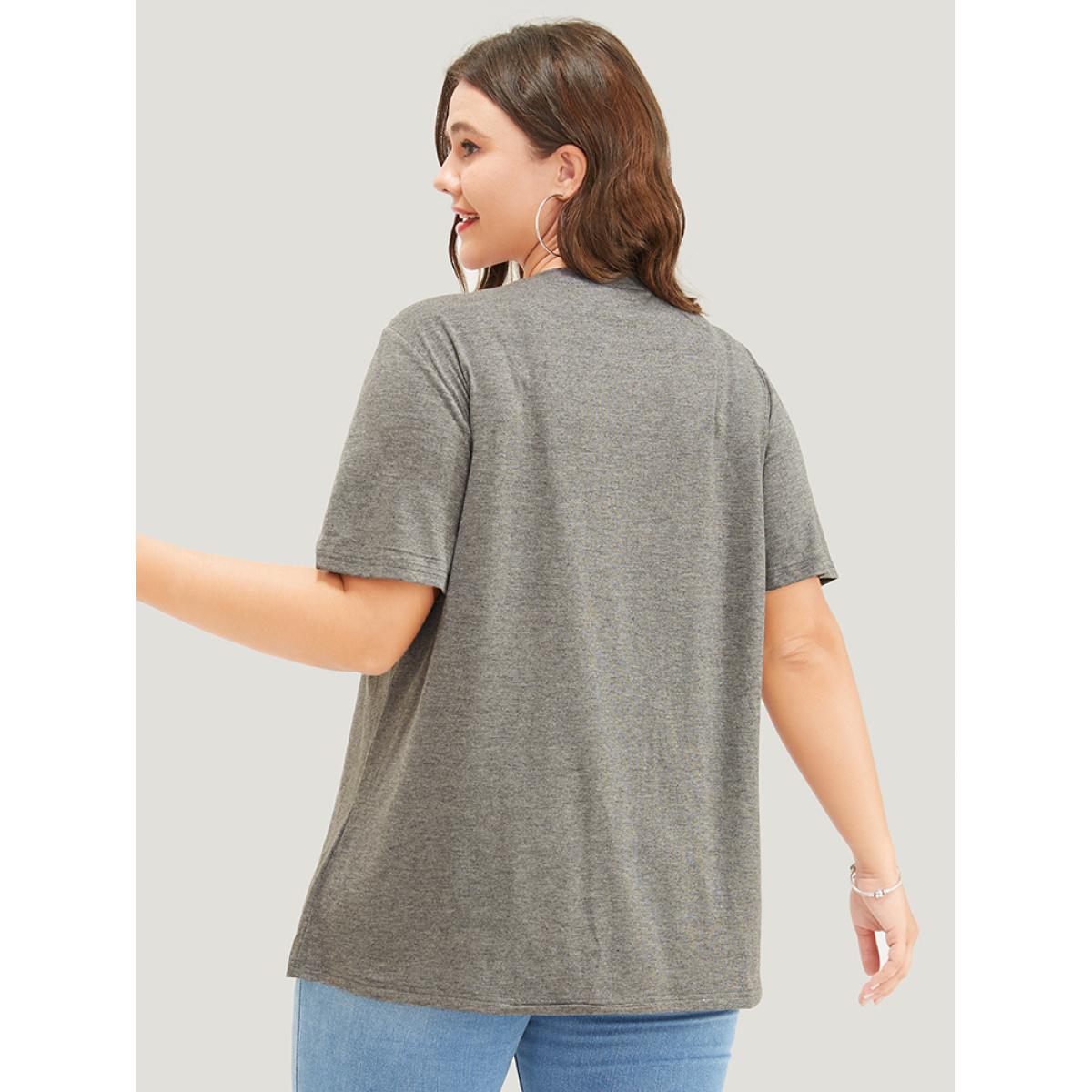 Plus Size Moon And Star Round Neck T-shirt DarkGray Women Casual Printed Star and moon Dailywear T-shirts BloomChic 28/5X Product Image