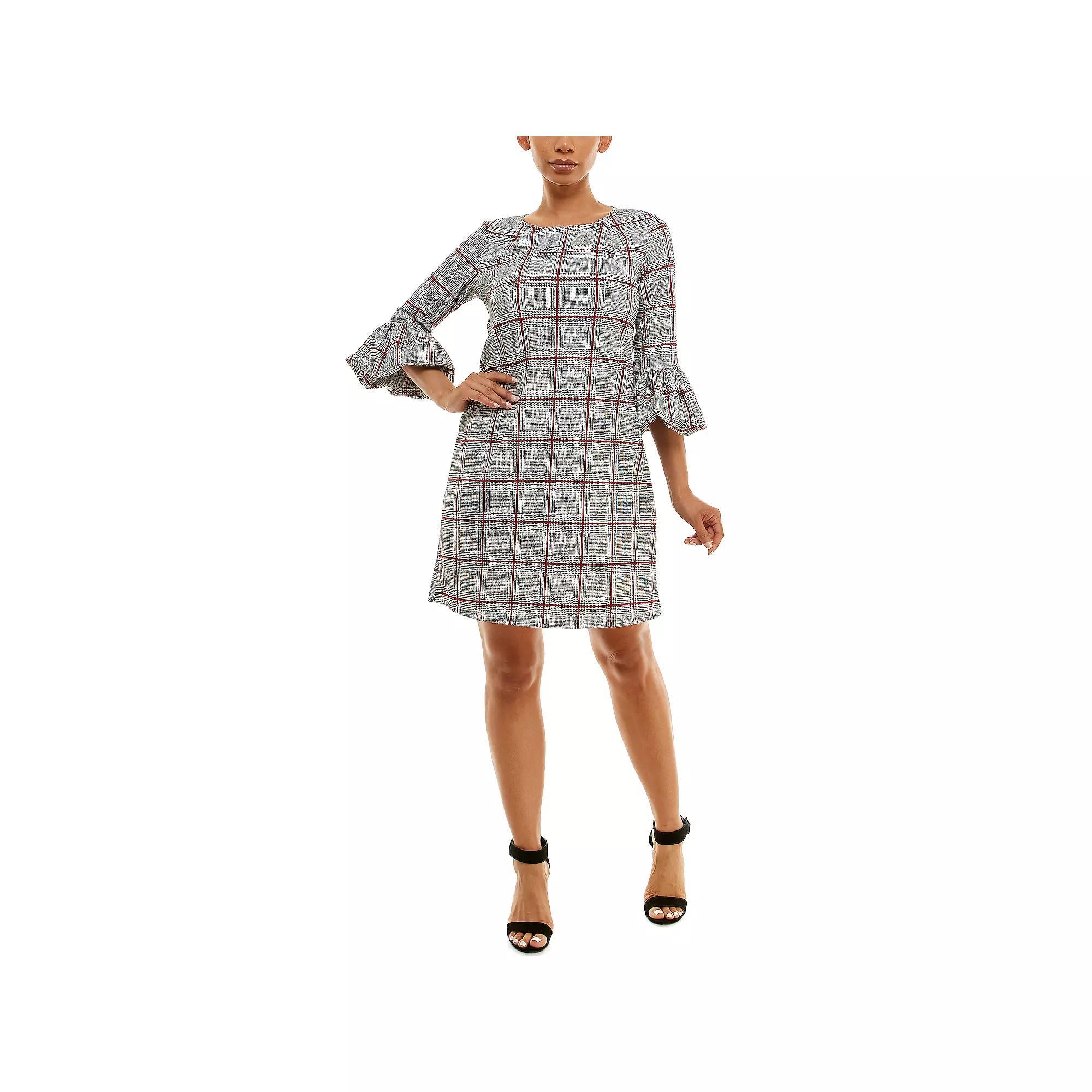 Women's Nina Leonard Crepe Balloon Sleeve Dress, Size: Small, Cream Black Red Product Image