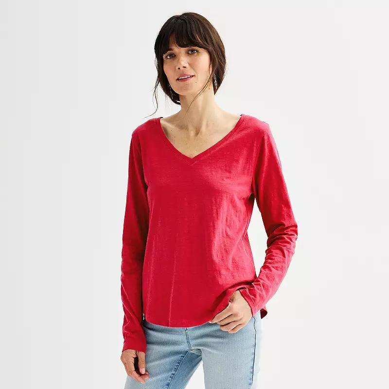 Women's Sonoma Goods For Life® Everyday Long Sleeve V-Neck Tee, Size: XXL, Light Oat Grey Product Image