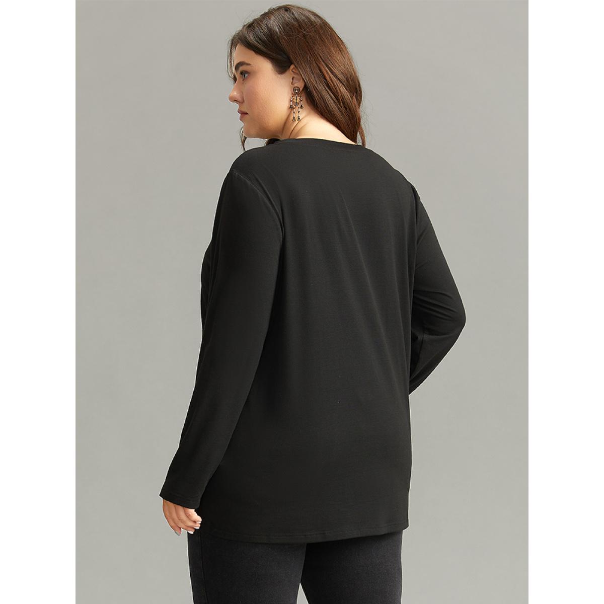 Plus Size Halloween Letter Round Neck T-shirt Black Women Casual Printed Halloween Festival-Halloween T-shirts BloomChic 12/L Product Image