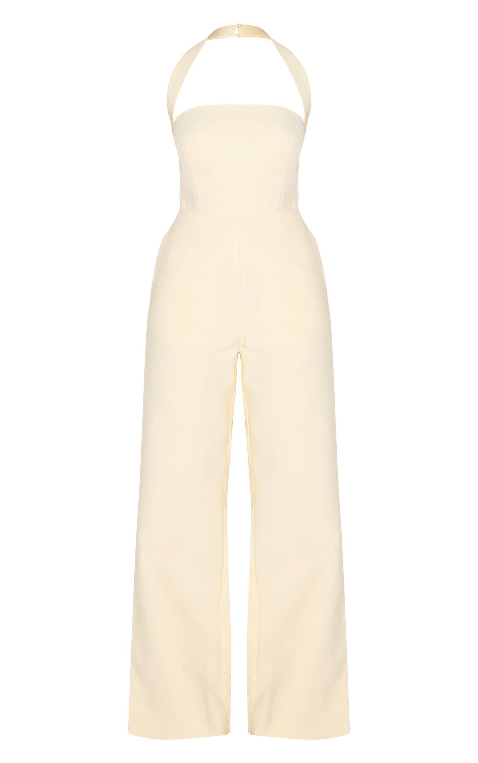Butter Yellow Premium Woven Halterneck Straight Leg Jumpsuit Product Image