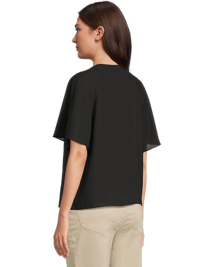 Short Sleeves Ruffle Cuff Crew Neck Blouse Product Image